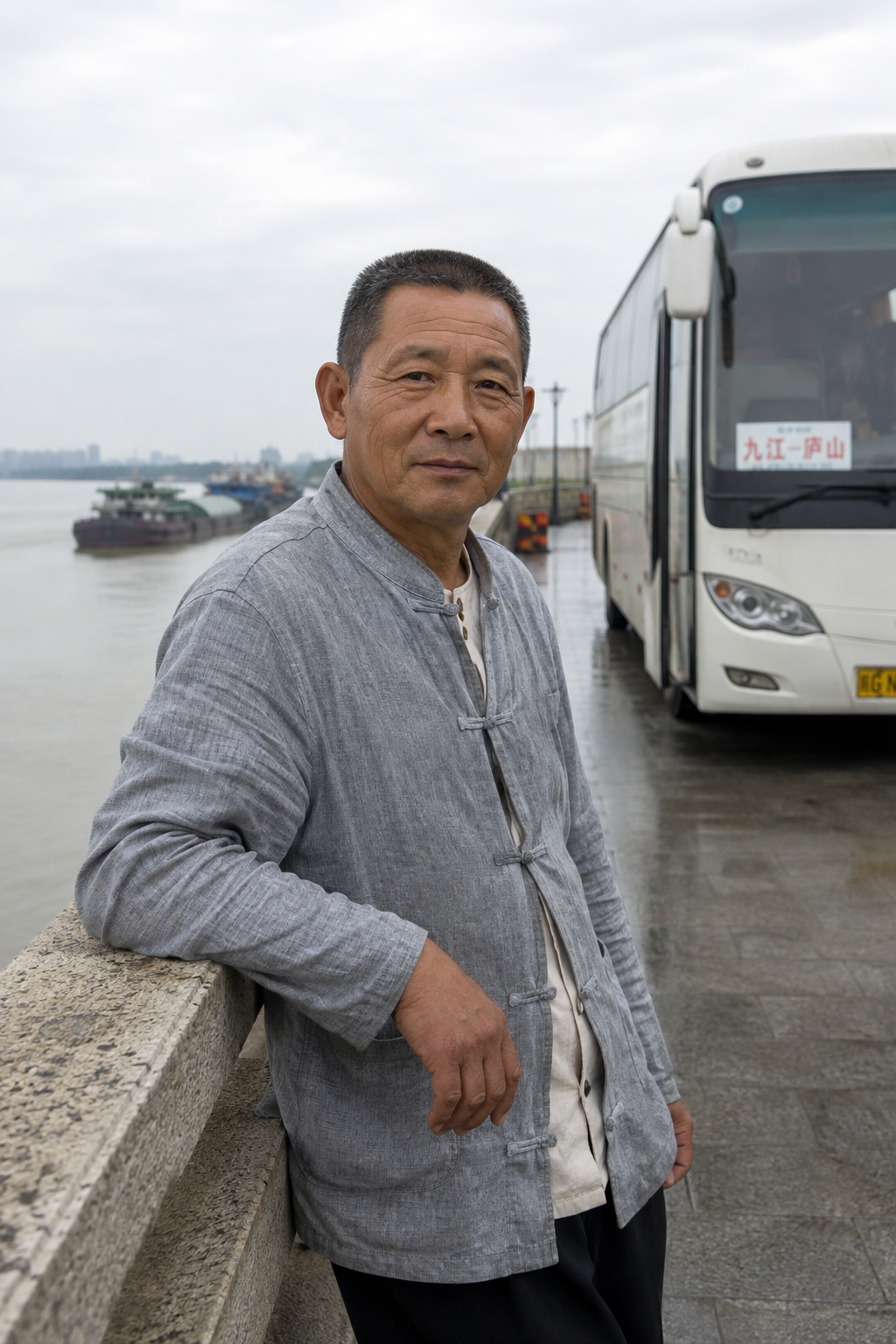司机黄国平在九江江边码头